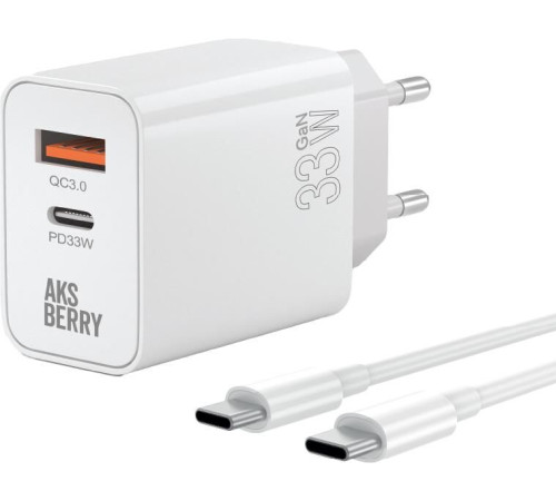 AKSBERRY (6900286940011) T46 30W PD/QC3.0 + кабель Type c, белый