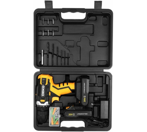 DEKO Banger 20V ONE + в кейсе + набор 63 инструмента для дома, 20В, 2х1.5Ач 083-1043