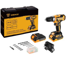 DEKO GCD20DU PRO в кейсе + набор 63 инструмента для дома, 20В, 2х2.0Ач 083-1040