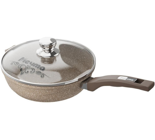 МЕЧТА С26806 Гранит brown 26см несъемная ручка стеклянная крышка