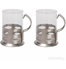 MALLONY Набор из 2-х стаканов, Boccale, объем по 200 мл, стеклянных в подстаканнике из нерж стали (104870)