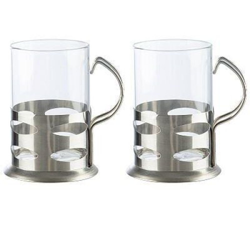 MALLONY Набор из 2-х стаканов, Boccale, объем по 200 мл, стеклянных в подстаканнике из нерж стали (104870)