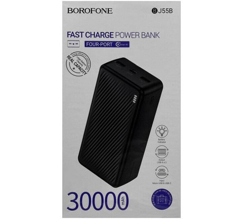 BOROFONE (6941991116438) BJ55B 30000mAh 2USB 2A LED-индикатор , Black