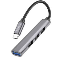 HOCO (6931474765482) HB26 USB HUB Type-C+1USB 3.0+3USB 2.0 , Metal Grey