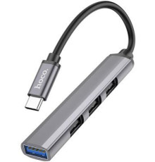 HOCO (6931474765482) HB26 USB HUB Type-C+1USB 3.0+3USB 2.0 , Metal Grey