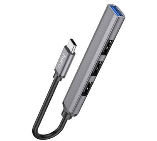 HOCO (6931474765482) HB26 USB HUB Type-C+1USB 3.0+3USB 2.0 , Metal Grey