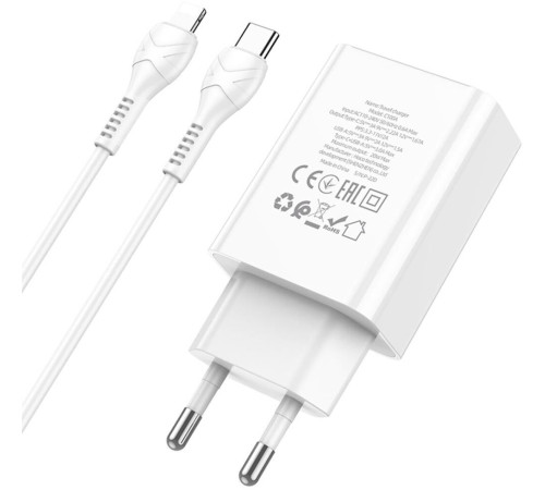HOCO (6931474769824) C100Aaa 1USB+1Type-C 3.0A QC3.0 PD 20W , White