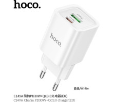 HOCO (6942007630337) C149A СЗУ 1USB+1Type-C 3.0A PD 30W+QC3.0 , White