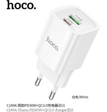 HOCO (6942007630337) C149A СЗУ 1USB+1Type-C 3.0A PD 30W+QC3.0 , White