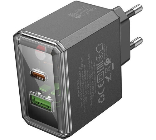 BOROFONE (6941991110641) 1USB+1Type-C 3.0A QC3.0 PD 30W Black