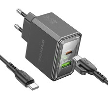 BOROFONE (6941991110689) BAS32A 1USB+1Type-C 3.0A QC3.0 PD 30W Black