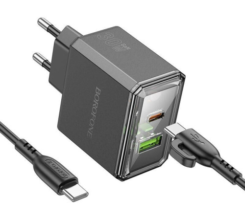 BOROFONE (6941991110689) BAS32A 1USB+1Type-C 3.0A QC3.0 PD 30W Black