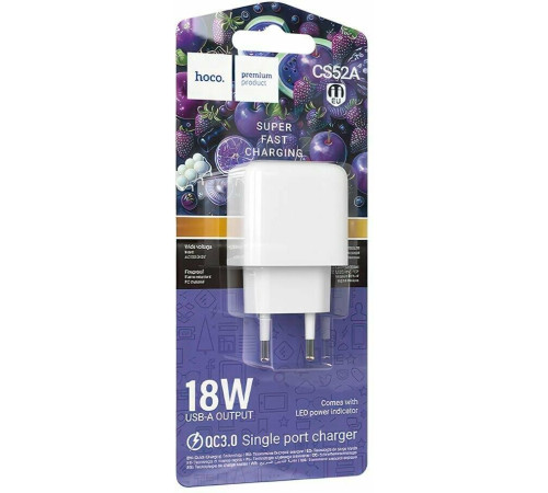 HOCO (6942007631457) CS52A 1USB 3.0A QC3.0 18W White