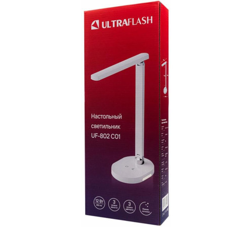 ULTRAFLASH (15716) UF-800 C01 белый (Led св-к настольный, 8Вт, 4500К, 3 ур. яркости, 230В)