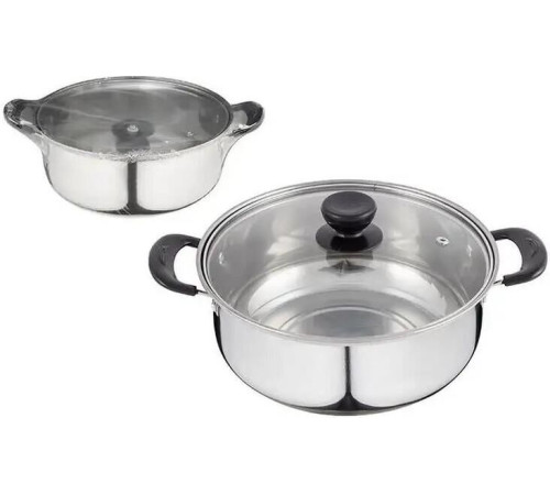 БЕЗ ТМ Кастрюля Promo, объем 2,9 л, из нержавеющей стали с крышкой из жаропрочного стекла (104615)