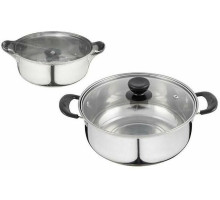 БЕЗ ТМ Кастрюля Promo, объем 2,9 л, из нержавеющей стали с крышкой из жаропрочного стекла (104615)