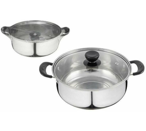 БЕЗ ТМ Кастрюля Promo, объем 2,9 л, из нержавеющей стали с крышкой из жаропрочного стекла (104615)