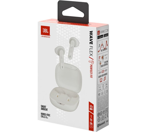 JBL Wave Flex, Bluetooth, вкладыши, белый [ wflexwht]