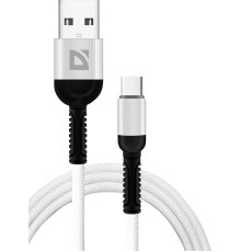 DEFENDER (87103WHI) USB кабель F167 TypeC 1м, 2.4А, ткань, пакет