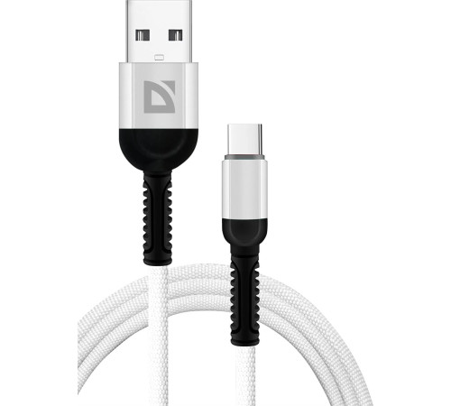 DEFENDER (87103WHI) USB кабель F167 TypeC 1м, 2.4А, ткань, пакет
