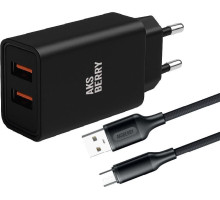 AKSBERRY (6900209220015) T38 2 USB 2.4A + кабель MicroUSB, черный