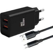 AKSBERRY (6900209220015) T38 2 USB 2.4A + кабель MicroUSB, черный