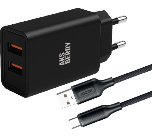 AKSBERRY (6900209220015) T38 2 USB 2.4A + кабель MicroUSB, черный