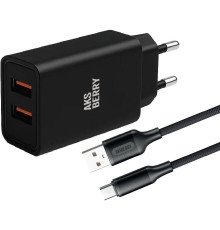 AKSBERRY (6900209230014) T38 2 USB 2.4A + кабель Type C, черный