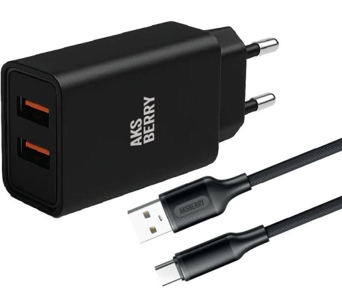 AKSBERRY (6900209230014) T38 2 USB 2.4A + кабель Type C, черный