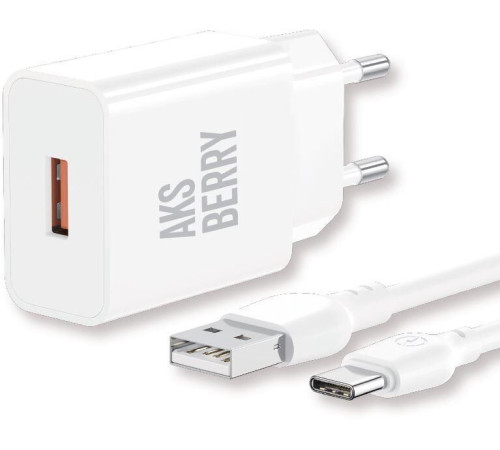 AKSBERRY (6972969383088) T42 QC3.0 + кабель Type C (белый)