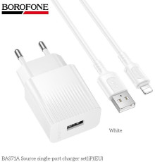 BOROFONE (6941991122583) BAS71Ai 1USB 2.1A для Lightning 8-pin White