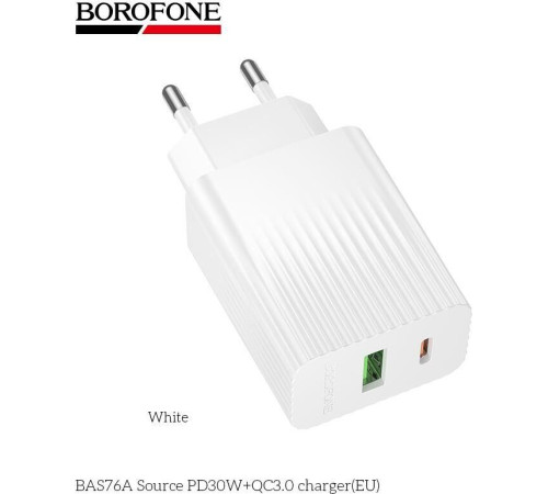 BOROFONE (6941991122880) BAS76A 1USB+1Type-C 3.0A QC3.0 PD 30W White