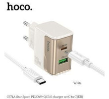 HOCO (6942007653718) CS71Aaa 1USB+1Type-C 3.0A PD 20W+QC3.0 для Type-C Type-C , 1м White