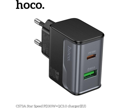 HOCO (6942007653787) CS73A 1USB+1Type-C 3.0A PD 30W+QC3.0 Midnight black