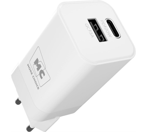 MORE CHOICE (4620202555755) NC85 1USB+1Type-C 3.0A PD 20W+QC3.0 White