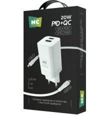 MORE CHOICE (4620202555779) NC85i 1USB+1Type-C 3.0A PD 20W+QC3.0 для Lightning 8-pin Type-C White