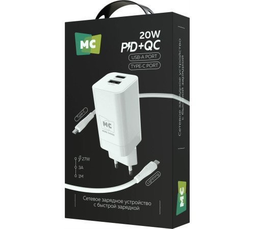 MORE CHOICE (4620202555779) NC85i 1USB+1Type-C 3.0A PD 20W+QC3.0 для Lightning 8-pin Type-C White