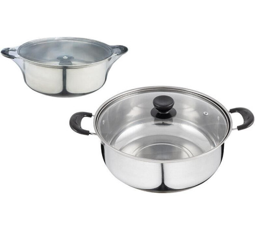 БЕЗ ТМ Кастрюля Promo, объем 3.6 л, из нержавеющей стали с крышкой из жаропрочного стекла (104616)