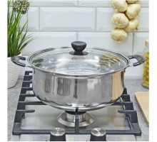 БЕЗ ТМ Кастрюля Promo, объем 3.6 л, из нержавеющей стали с крышкой из жаропрочного стекла (104616)