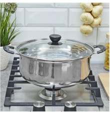 БЕЗ ТМ Кастрюля Promo, объем 3.6 л, из нержавеющей стали с крышкой из жаропрочного стекла (104616)