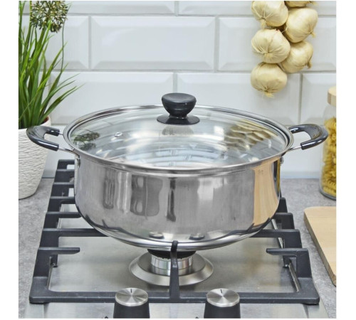 БЕЗ ТМ Кастрюля Promo, объем 3.6 л, из нержавеющей стали с крышкой из жаропрочного стекла (104616)