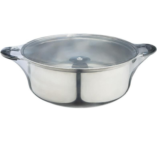 БЕЗ ТМ Кастрюля Promo, объем 3.6 л, из нержавеющей стали с крышкой из жаропрочного стекла (104616)