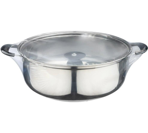 БЕЗ ТМ Кастрюля Promo, объем 5,5 л, из нержавеющей стали с крышкой из жаропрочного стекла (104617)