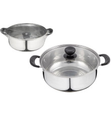 БЕЗ ТМ Кастрюля Promo, объем 2,2 л, из нержавеющей стали с крышкой из жаропрочного стекла (104614)