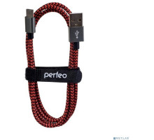 PERFEO (U4901) USB A вилка - Type-C вилка, черно-красный, длина 1 м