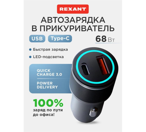 REXANT (16-0244) АЗУ 2 порта (USB-C PD + USB-C PD) , черный