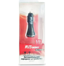 Автомобильное зарядное устройство AVS A07281S USB 2 порта UC-322 (2,4А, черный) (Black Edition)