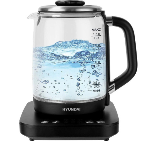HYUNDAI Чайник HYK-G5506 1.7л. 2200Вт черный/серебристый (стекло)