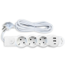 Удлигитель СПУТНИК Mi303USB 2.1A 3роз* 1,5м белый