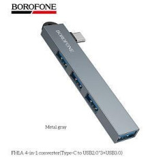 BOROFONE (6941991126123) FH1A USB HUB Type-C на 3USB 2.0+1USB 3.0 FH1A Metal Grey
